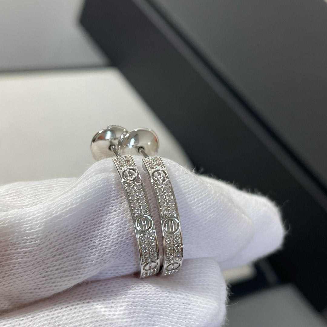 [moco jewelrys]LOVE DIAMOND SILVER HOOP EARRINGS