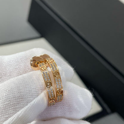 [moco jewelrys]LOVE DIAMOND PINK GOLD HOOP EARRINGS