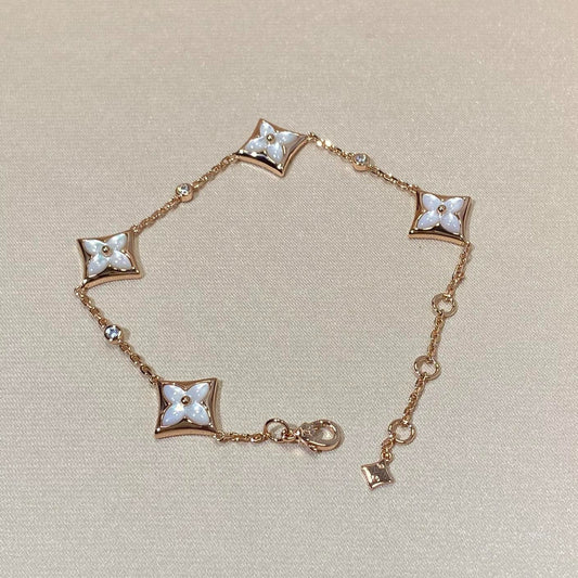 [moco jewelrys]STAR 4 MOTIF MOP DIAMOND PINK GOLD BRACELET