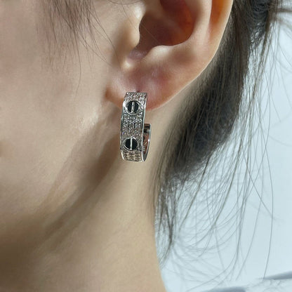 [moco jewelrys]LOVE CERAMIC DIAMOND PAVED SILVER EARRINGS