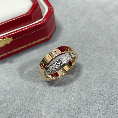 [moco jewelrys]LOVE PINK GOLD SILVER DIAMOND DOUBLE RING