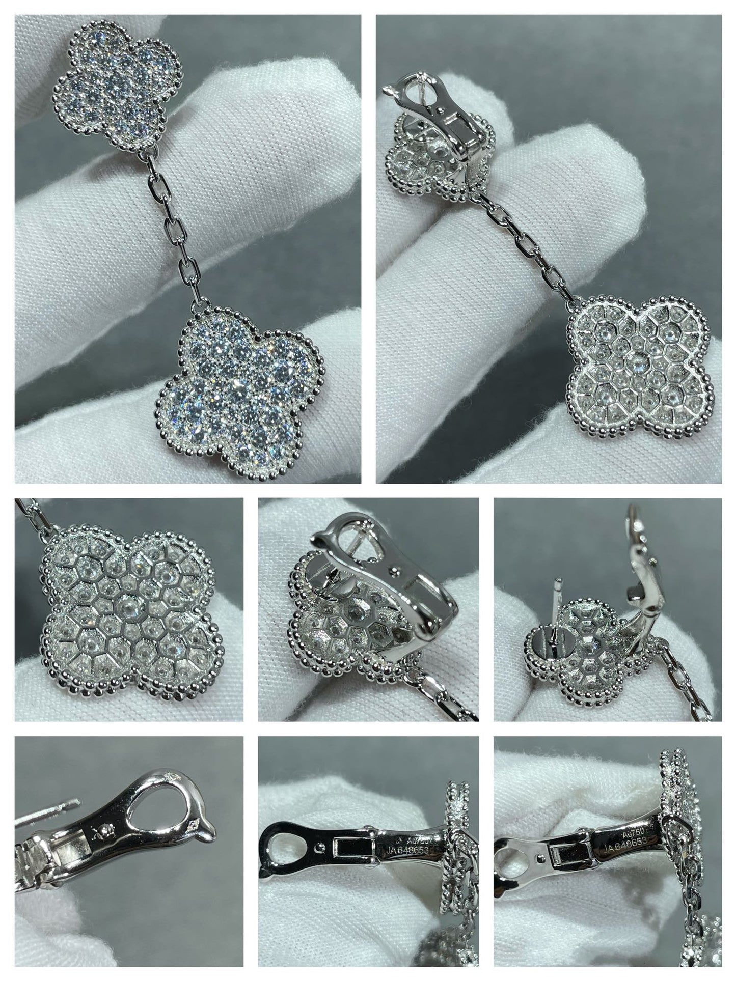 [moco jewelrys]CLOVER 2 MOTIFS DIAMOND PAVED SILVER EARRINGS