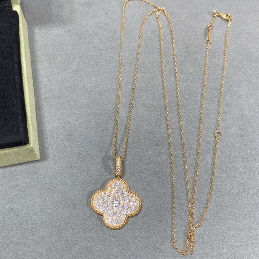 [moco jewelrys]CLOVER 25MM LARGE PEDANT DIAMOND PAVED LONG NECKLACE