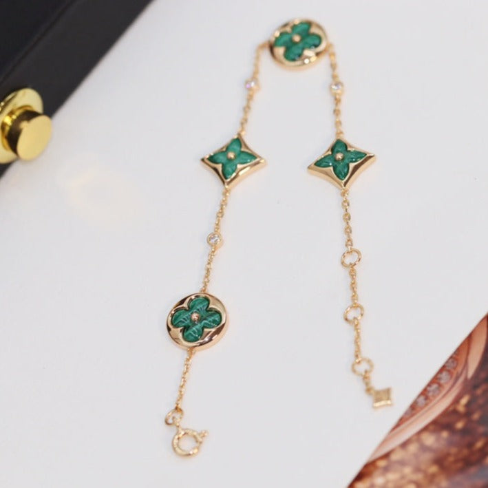 [moco jewelrys]STAR AND SUN 4 MOTIF PINK GOLD MALACHITE BRACELET