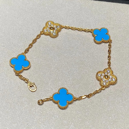 [Moco jewelrys] CLOVER 5 MOTIF BLUE AGATE BRACELET COLLECTION