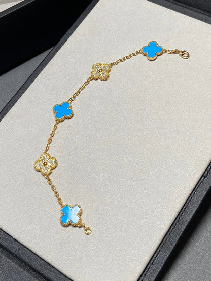 [Moco jewelrys] CLOVER 5 MOTIF BLUE AGATE BRACELET COLLECTION