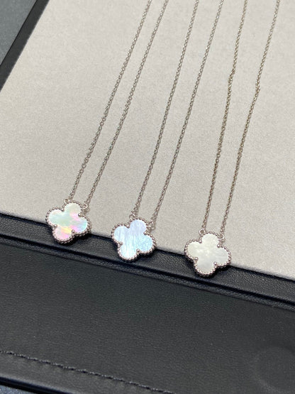 [moco jewelrys]CLOVER MEDIUM SILVER WHITE MOP NECKLACE