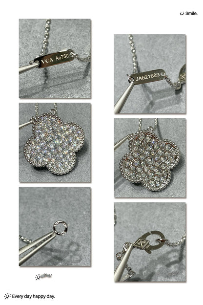 [moco jewelrys]CLOVER 25MM LARGE PENDANT DIAMOND PAVED SILVER NECKLACE