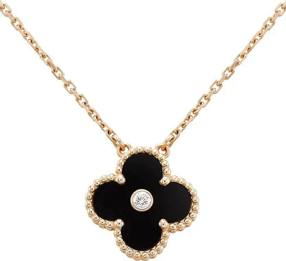 [moco jewelrys]CLOVER 15MM DIAMOND ONYX NECKLACE