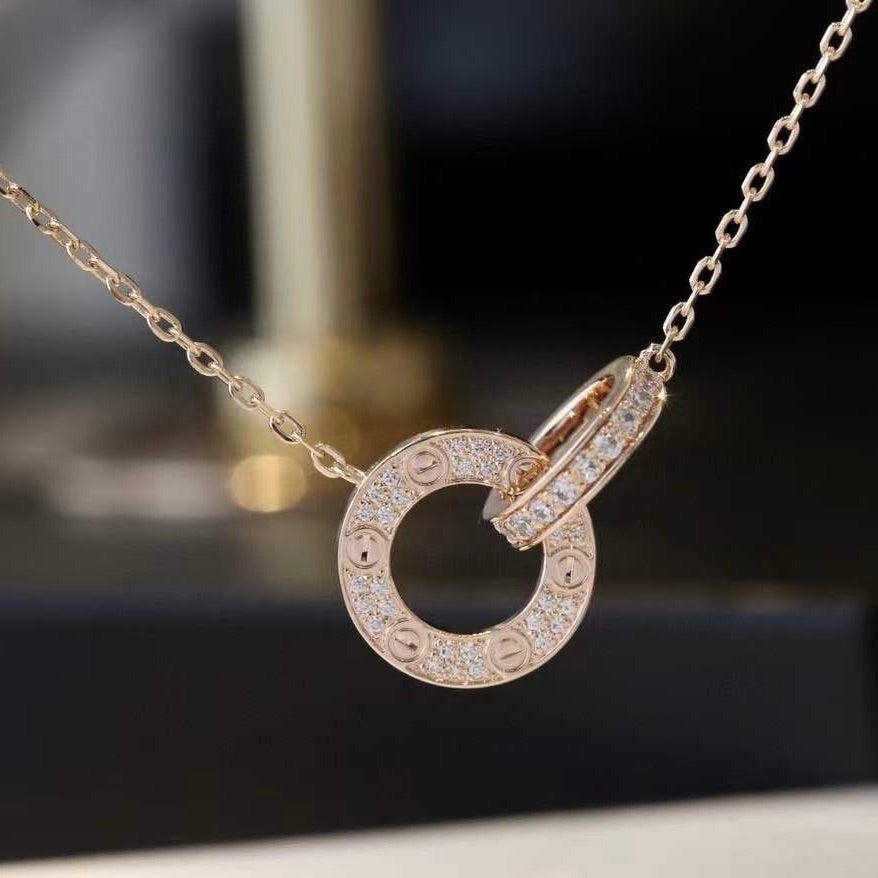 [moco jewelrys]LOVE 7.6MM NECKLACE ROSE GOLD AND SILVER  FULL DIAMOND
