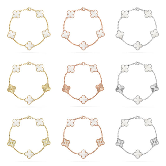 [Moco jewelrys]CLOVER WHITE PEARL MOP 5 MOTIF BRACELET COLLECTION