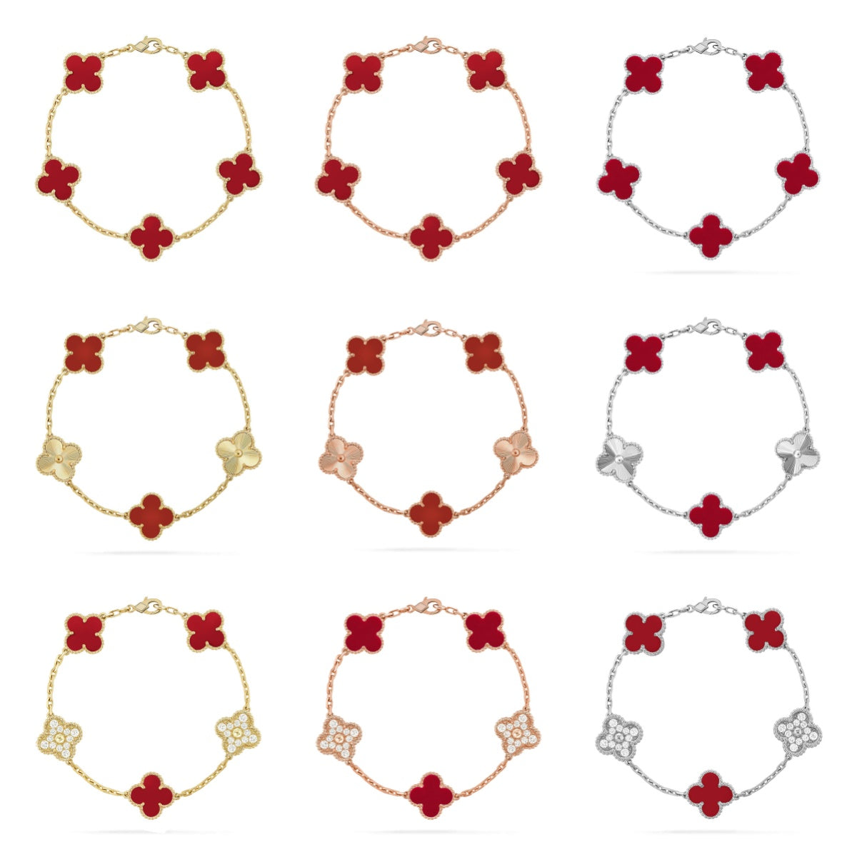 [Moco jewelrys] CLOVER 5 MOTIF RED CORNELIAN BRACELET COLLECTION