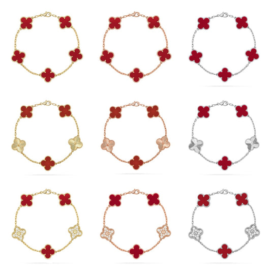 [Moco jewelrys] CLOVER 5 MOTIF RED CORNELIAN BRACELET COLLECTION