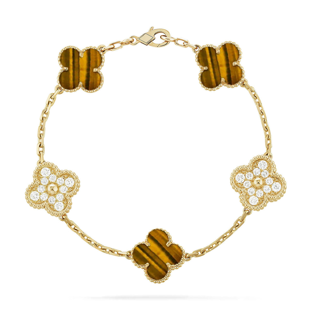 [Moco jewelrys] CLOVER 5 MOTIFS TIGER EYE BRACELET COLLECTION
