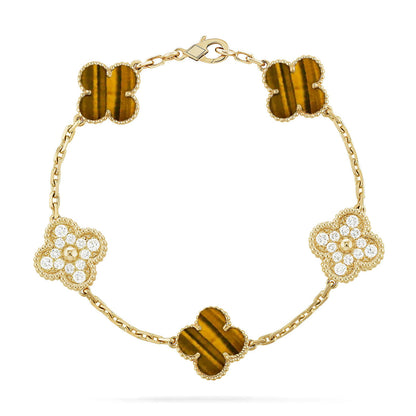 [Moco jewelrys] CLOVER 5 MOTIFS TIGER EYE BRACELET COLLECTION