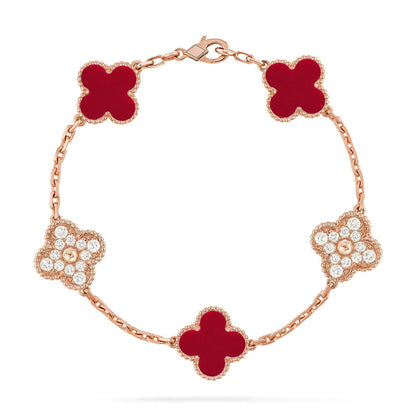 [Moco jewelrys] CLOVER 5 MOTIF RED CORNELIAN BRACELET COLLECTION
