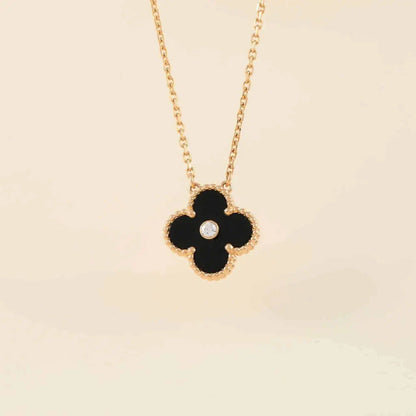[moco jewelrys]CLOVER 15MM DIAMOND ONYX NECKLACE