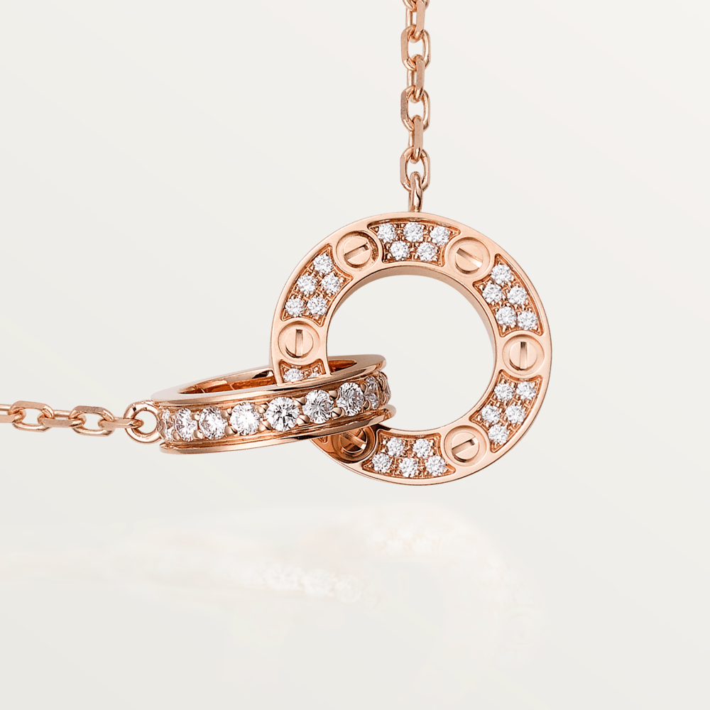 [moco jewelrys]LOVE 7.6MM NECKLACE ROSE GOLD AND SILVER  FULL DIAMOND