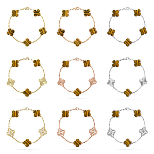 [Moco jewelrys] CLOVER 5 MOTIFS TIGER EYE BRACELET COLLECTION