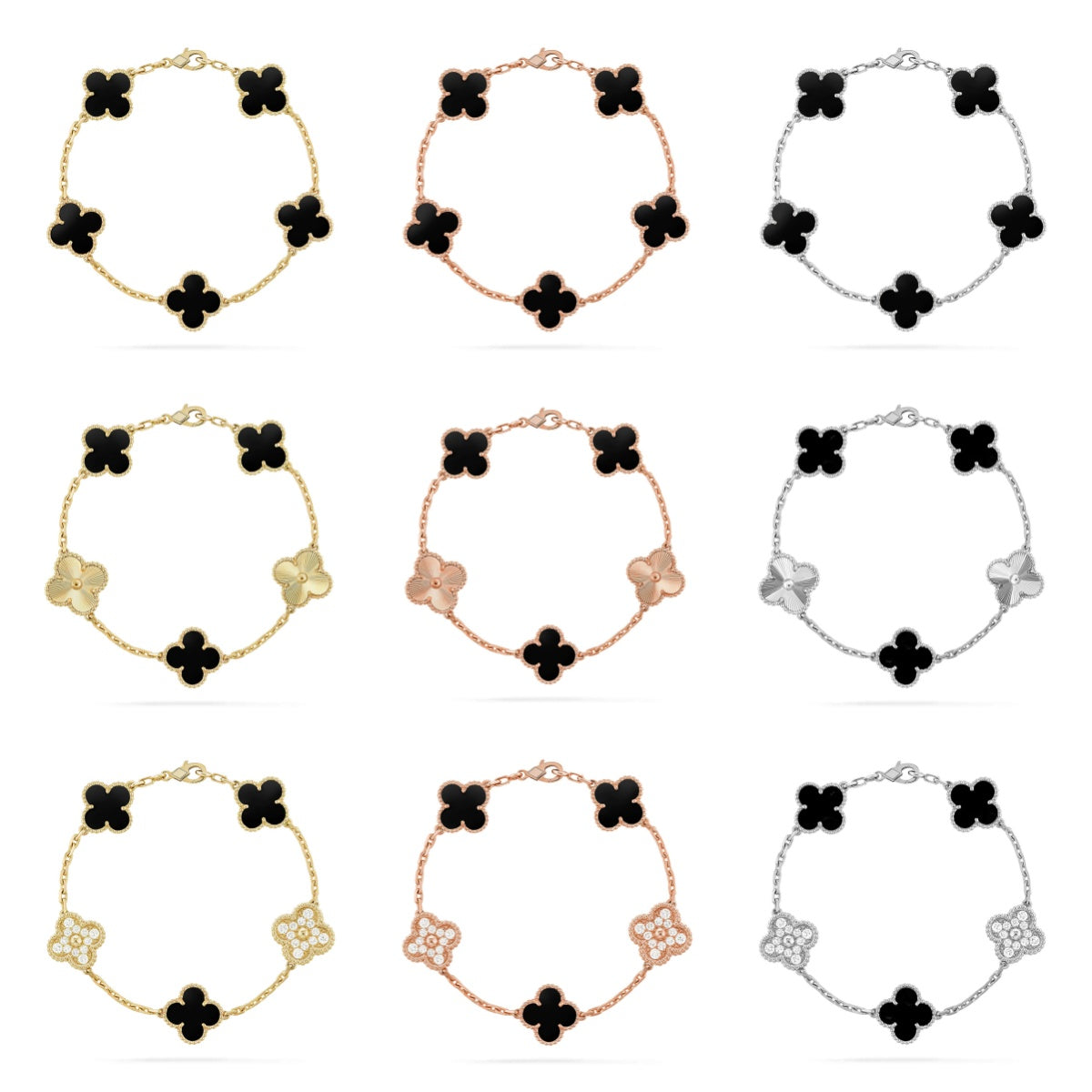 [Moco jewelrys] CLOVER 5 MOTIF ONYXS BRACELET COLLECTION