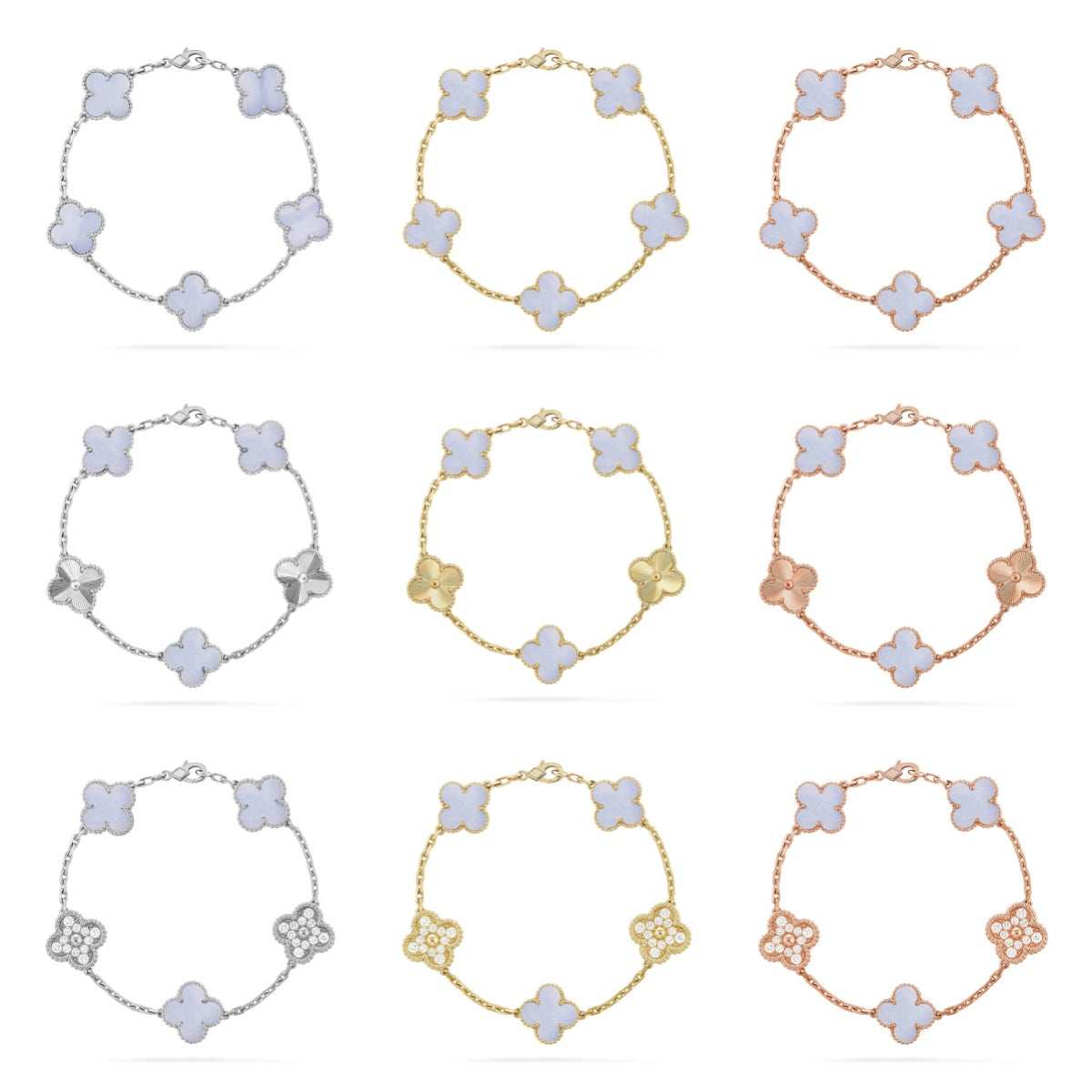 [Moco jewelrys] CLOVER 5 MOTIF PURPLE CHALCEDONY BRACELET COLLECTION