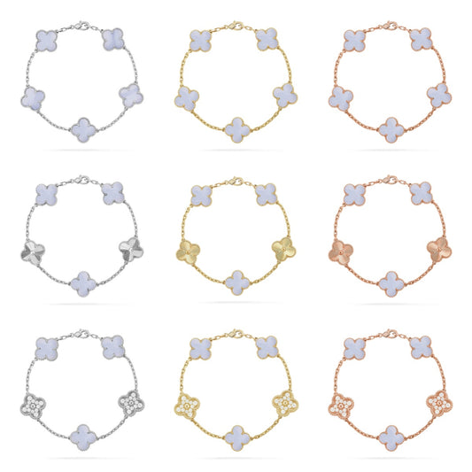 [Moco jewelrys] CLOVER 5 MOTIF PURPLE CHALCEDONY BRACELET COLLECTION