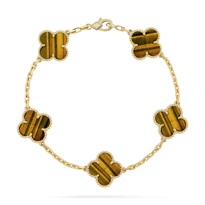 [Moco jewelrys] CLOVER 5 MOTIFS TIGER EYE BRACELET COLLECTION
