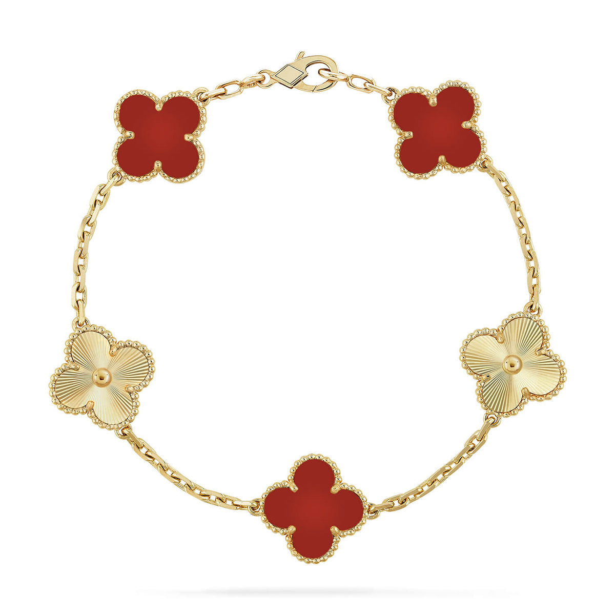 [Moco jewelrys] CLOVER 5 MOTIF RED CORNELIAN BRACELET COLLECTION