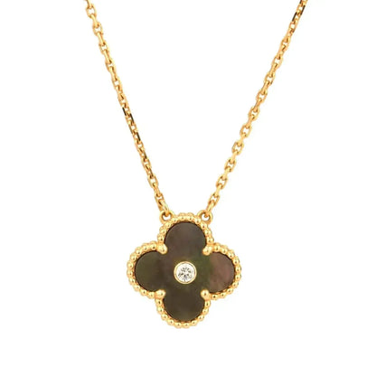 [moco jewelrys]CLOVER 15MM DIAMOND AND MOTHER-OF-GREY NECKLACE