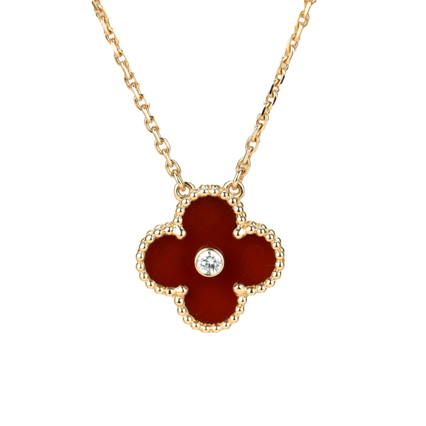 [moco jewelrys]CLOVER 15MM DIAMOND CARNELIAN NECKLACE