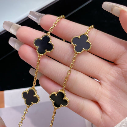 [moco jewelrys]CLOVER 10 MOTIFS ONYX NECKLACE