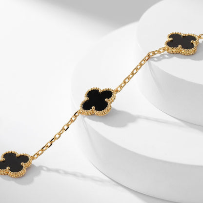 [moco jewelrys]CLOVER 10 MOTIFS ONYX NECKLACE