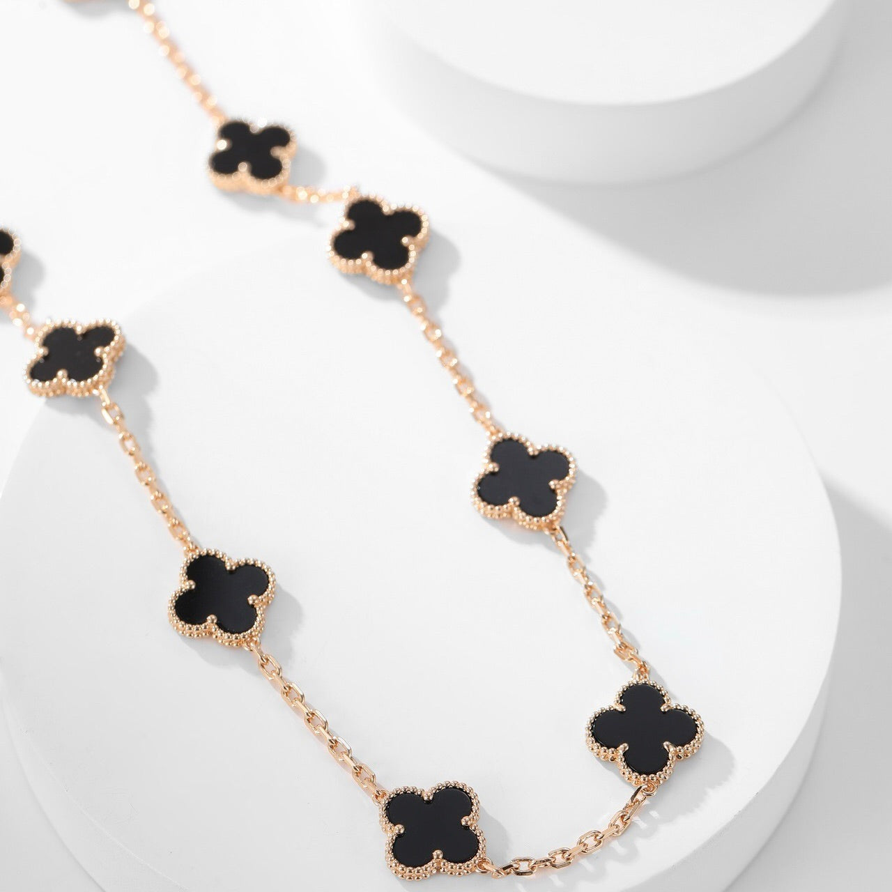 [moco jewelrys]CLOVER 10 MOTIFS ONYX NECKLACE