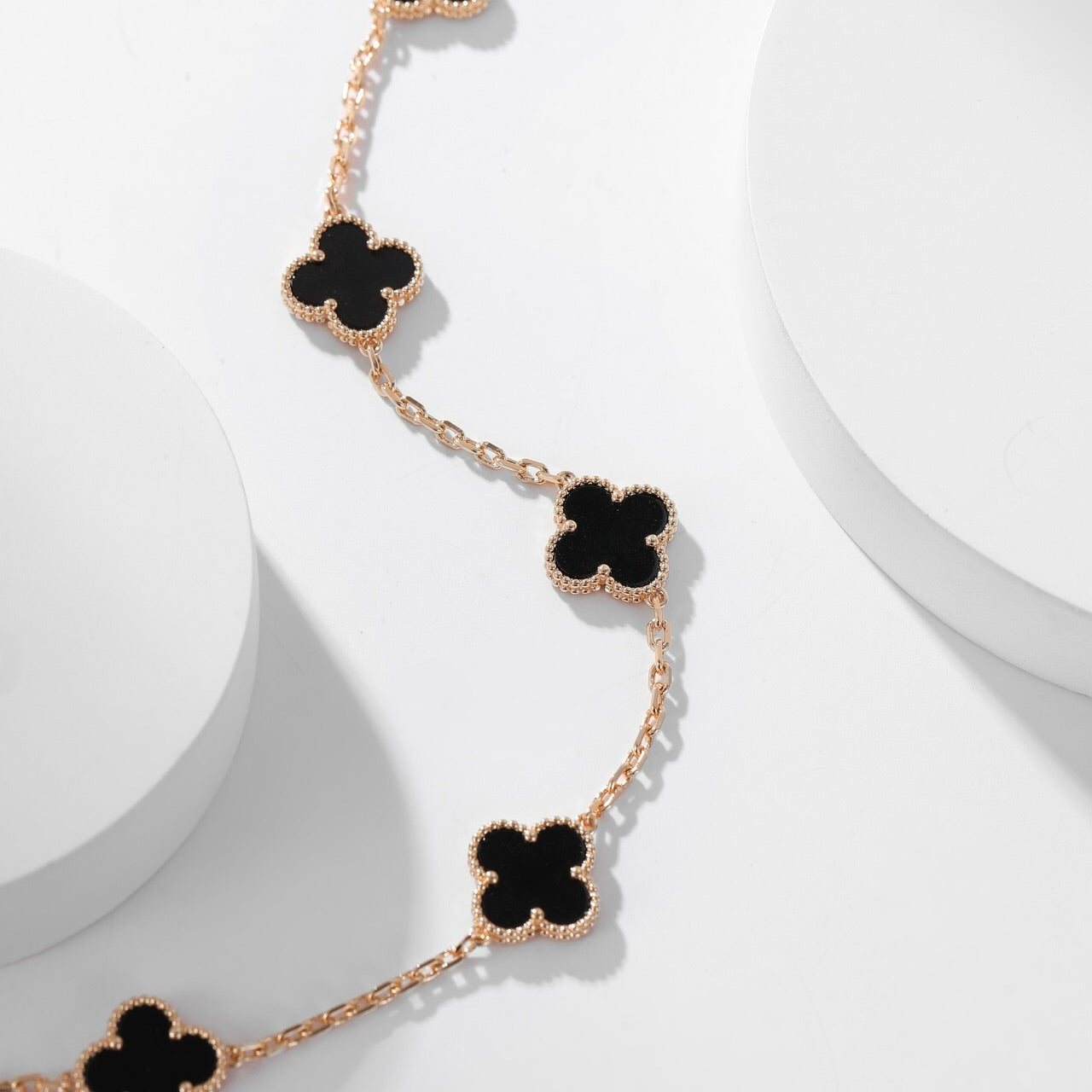 [moco jewelrys]CLOVER 10 MOTIFS ONYX NECKLACE