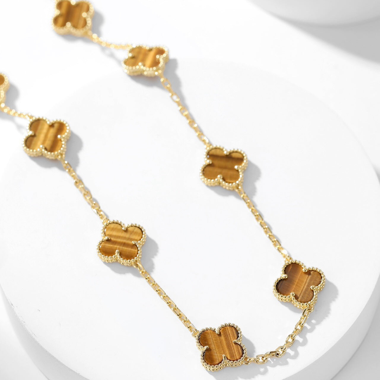 [moco jewelrys]CLOVER 10 MOTIFS TIGER EYE NECKLACE