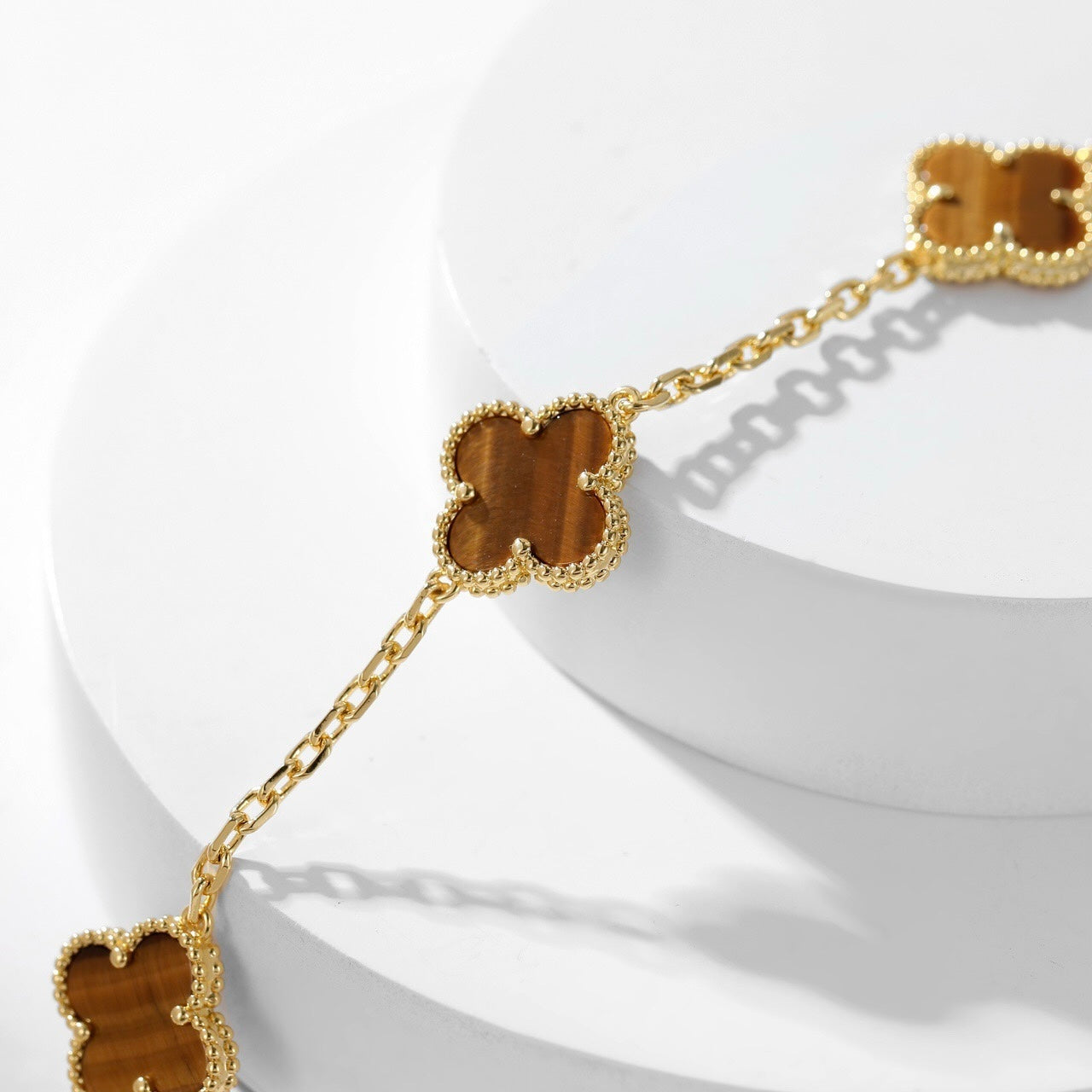 [moco jewelrys]CLOVER 10 MOTIFS TIGER EYE NECKLACE