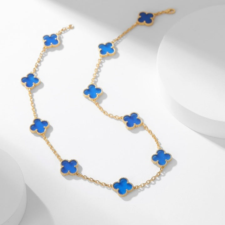 [moco jewelrys]CLOVER 10 MOTIFS BLUE AGATE NECKLACE