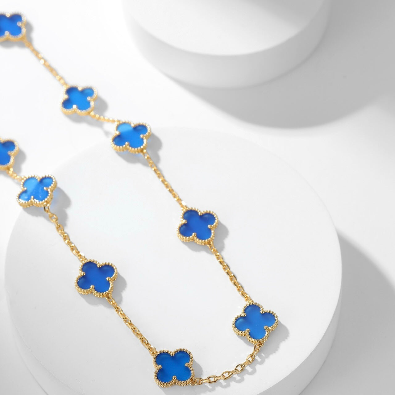 [moco jewelrys]CLOVER 10 MOTIFS BLUE AGATE NECKLACE