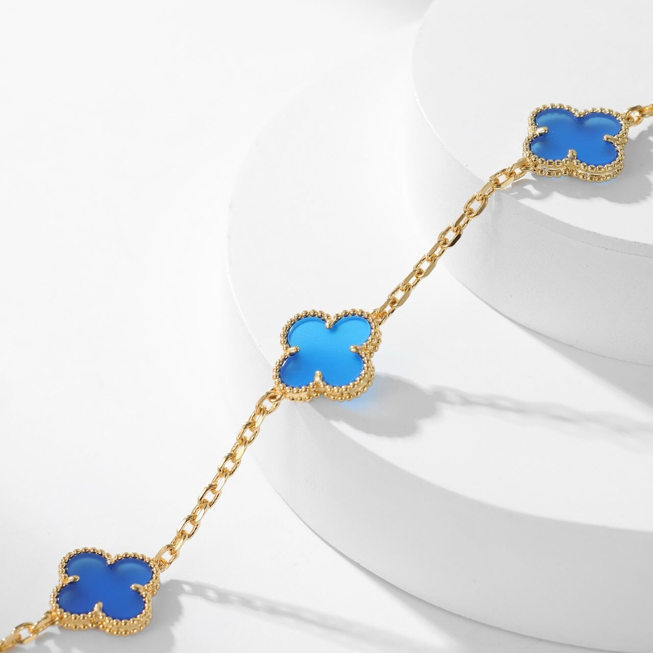 [moco jewelrys]CLOVER 10 MOTIFS BLUE AGATE NECKLACE