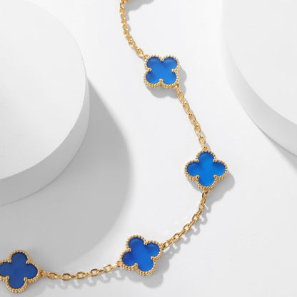 [moco jewelrys]CLOVER 10 MOTIFS BLUE AGATE NECKLACE