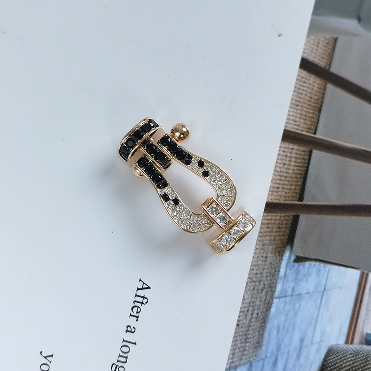 [moco jewelrys]FORCE LARGE HORSESHOE BLACK WHITE DIAMOND BRACELET SILVER