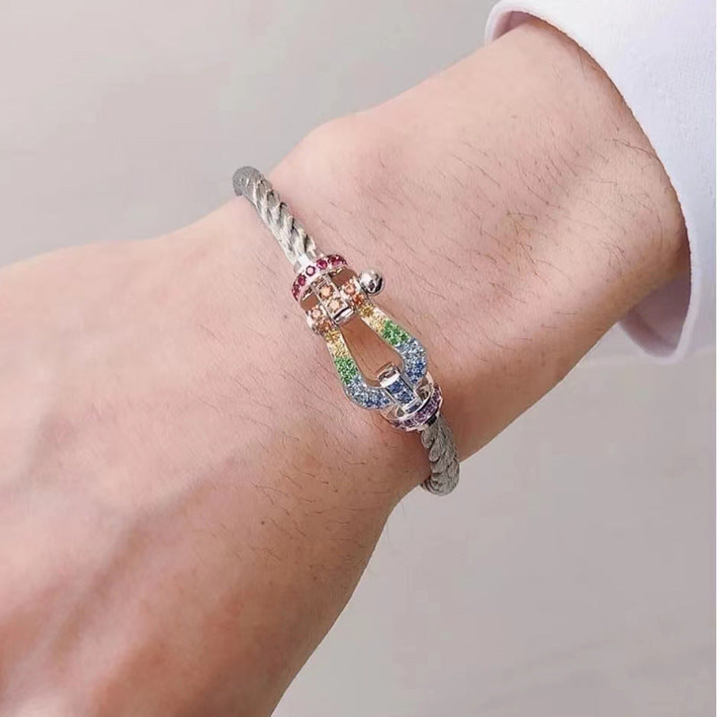 [moco jewelrys]FORC LARGE HORSESHOE  COLORED DIAMOND BRACELET SILVER