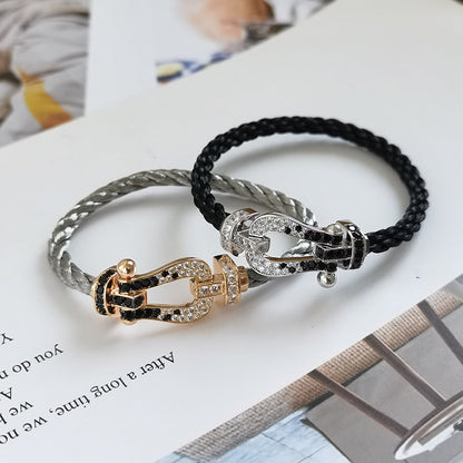 [moco jewelrys]FORCE LARGE HORSESHOE BLACK WHITE DIAMOND BRACELET SILVER