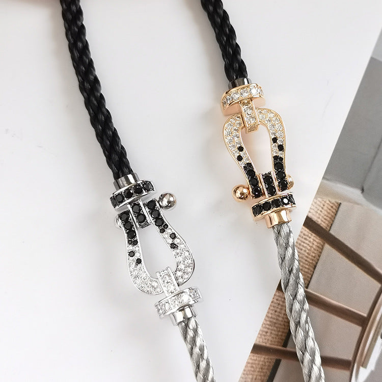 [moco jewelrys]FORCE LARGE HORSESHOE BLACK WHITE DIAMOND BRACELET ROSE GOLD