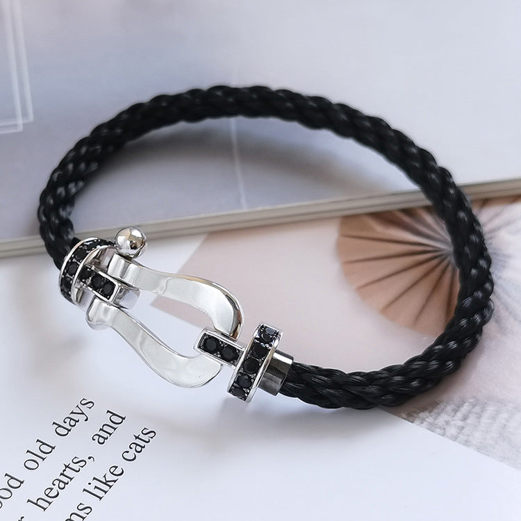 [moco jewelrys]FORCE LARGE HORSESHOE BLACK DIAMOND BRACELET SILVER