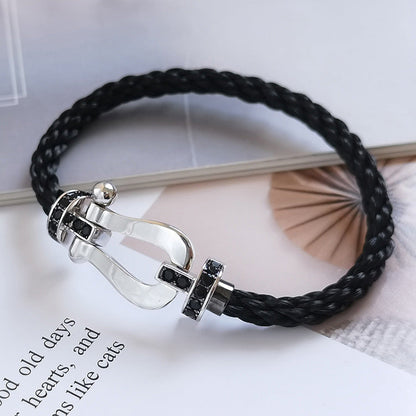 [moco jewelrys]FORCE LARGE HORSESHOE BLACK DIAMOND BRACELET SILVER