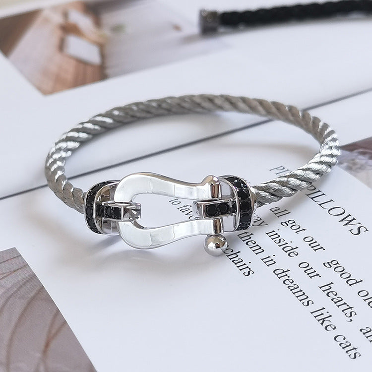 [moco jewelrys]FORCE LARGE HORSESHOE BLACK DIAMOND BRACELET SILVER