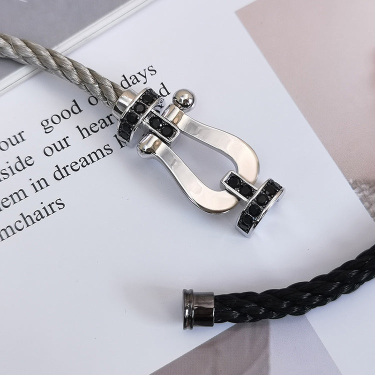 [moco jewelrys]FORCE LARGE HORSESHOE BLACK DIAMOND BRACELET SILVER