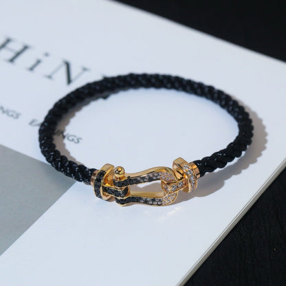 [moco jewelrys]FORCE LARGE HORSESHOE BLACK WHITE DIAMOND BRACELET SILVER