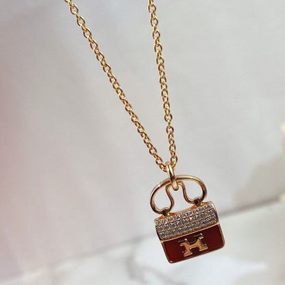[moco jewelrys]CONSTANCE RED PEDANT PINK GOLD NECKLACE